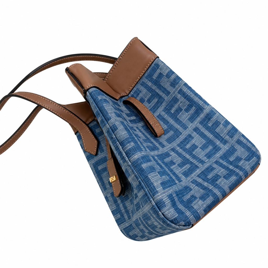 Fendi FF Elongated Shoulder Bag – Jacquard Canvas & Leather Trim, Flap Closure, 27cm