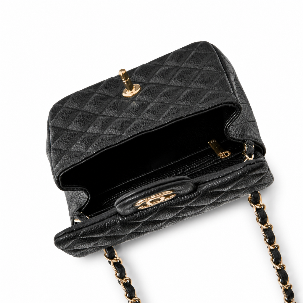 Chanel Vanity Case Black Quilted Caviar Leather Gold CC Hardware 13cm