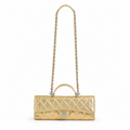 Chanel Gold Quilted Metallic Leather Elongated Flap Bag | CC Lock | 9.5×25×5cm