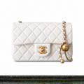 Chanel Classic Mini Square Flap Bag White Quilted Lambskin Antique Gold CC Turn-Lock Chain 20cm