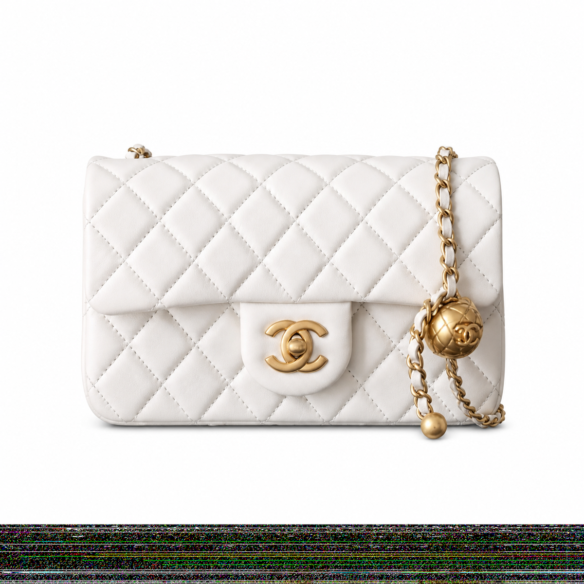 Chanel Classic Mini Square Flap Bag White Quilted Lambskin Antique Gold CC Turn-Lock Chain 20cm