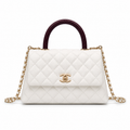 Chanel Coco Handle Quilted Caviar Bag White Burgundy Lizard Top Handle 24cm