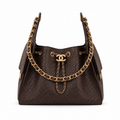 Chanel Perforated Leather Large Shoulder Bag Dark Brown Aged Gold CC Hardware 30cm