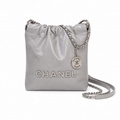 Chanel 22 Mini Bag Light Grey Quilted Lambskin Silver Chain 19cm