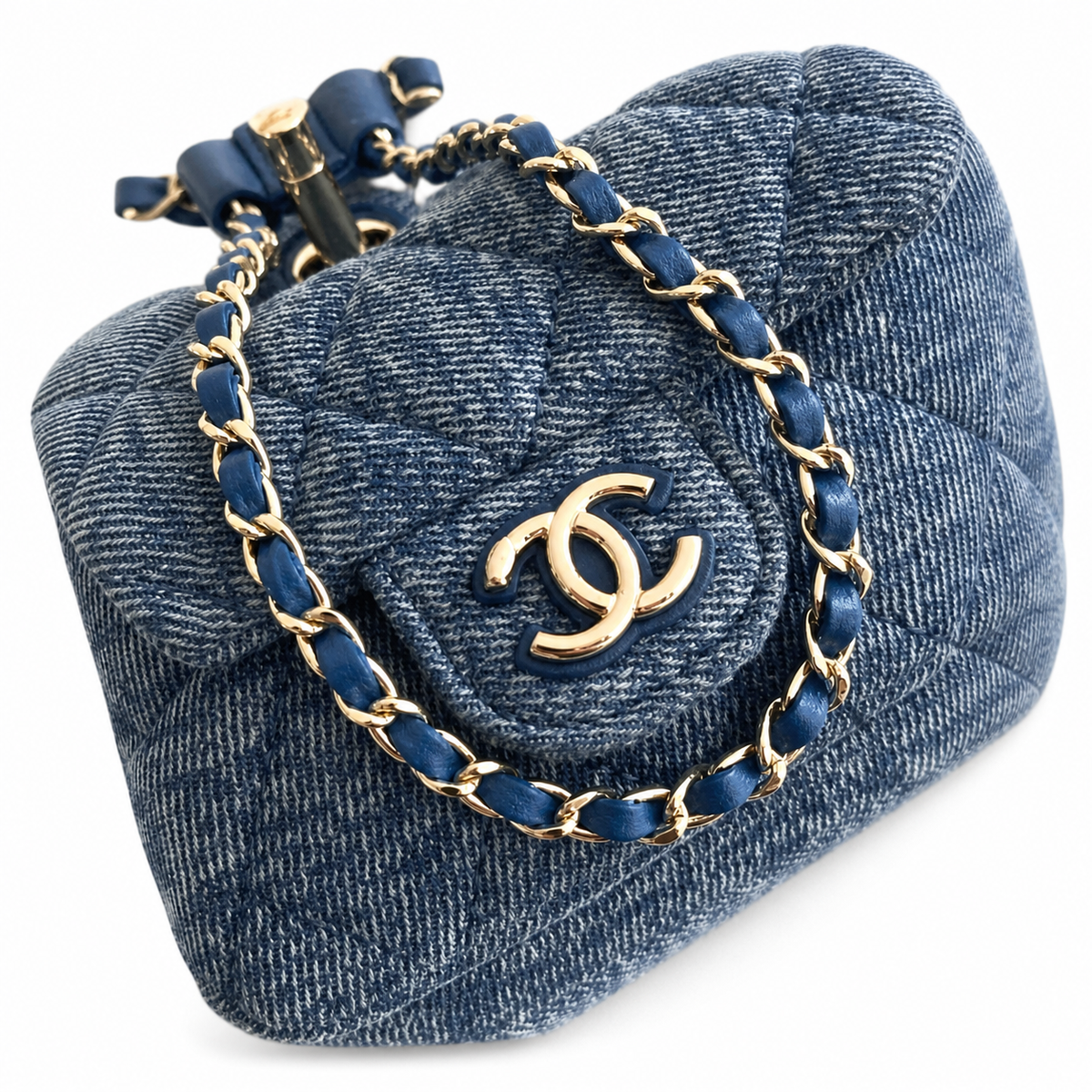 Chanel Blue Denim Quilted Duma Backpack | Gold CC Turn-Lock | 18×18×12cm
