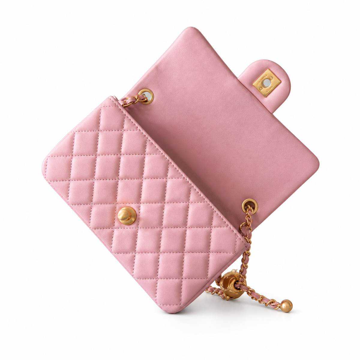Chanel Classic Mini Flap Bag Blush Pink Quilted Lambskin Antique Gold CC Turn-Lock Chain 20cm