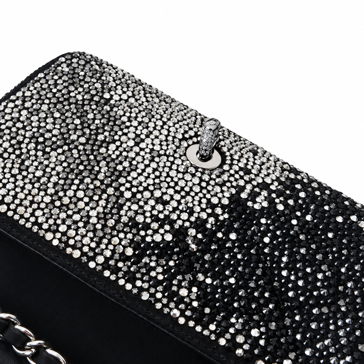 Chanel Black & Silver Crystal Leopard Print Rhinestone Mini Flap Evening Bag | Silver CC | Chain | 20cm