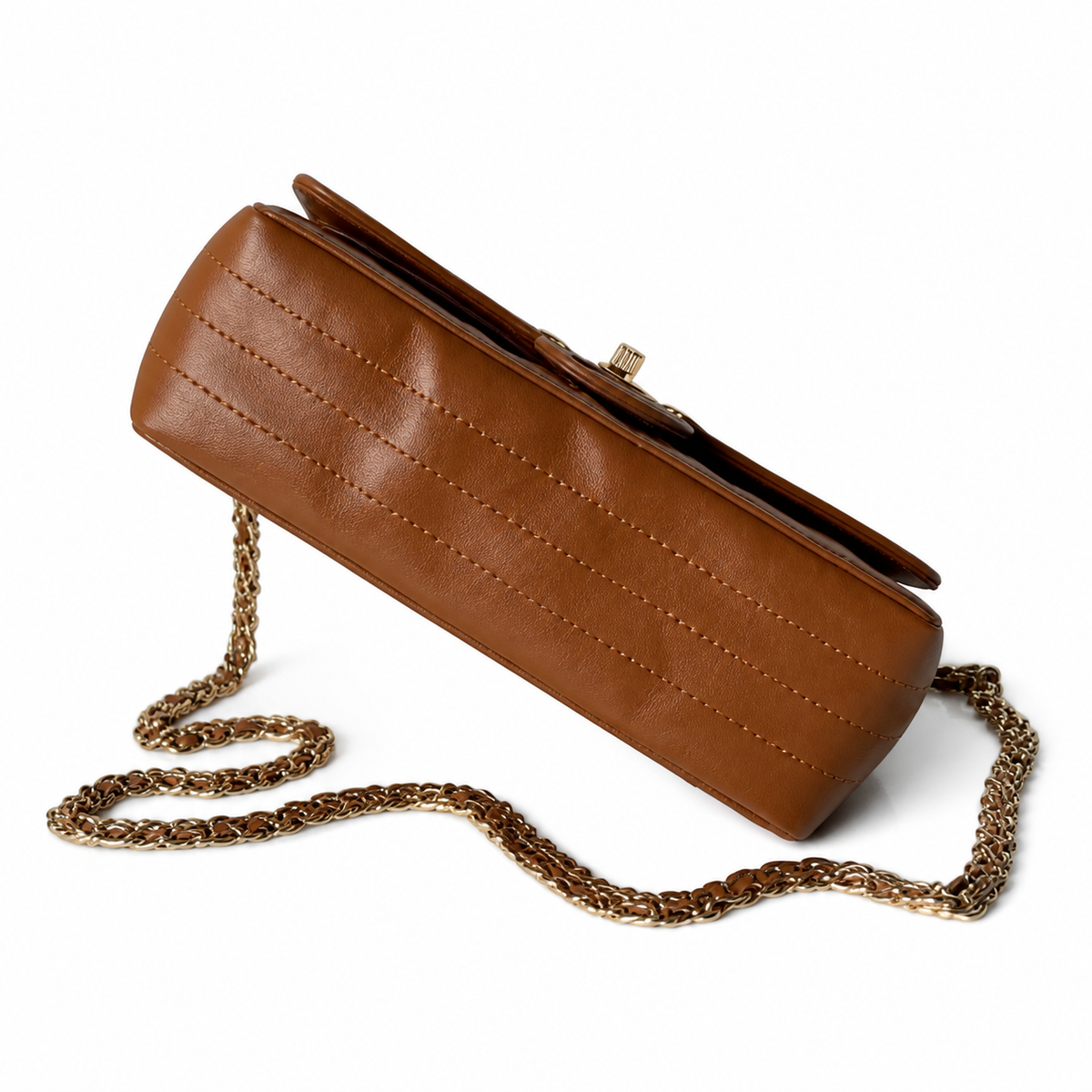 Chanel 2.55 Reissue 227 Cognac Brown Aged Distressed Calfskin Aged Gold Mademoiselle Lock Chain 24cm