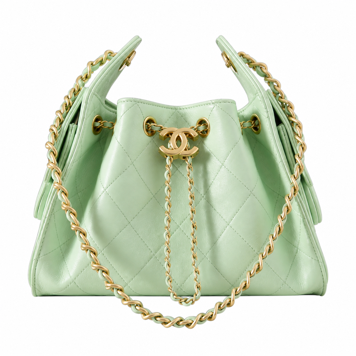 Chanel Mini Quilted Caviar Leather Backpack Mint Green Gold Hardware