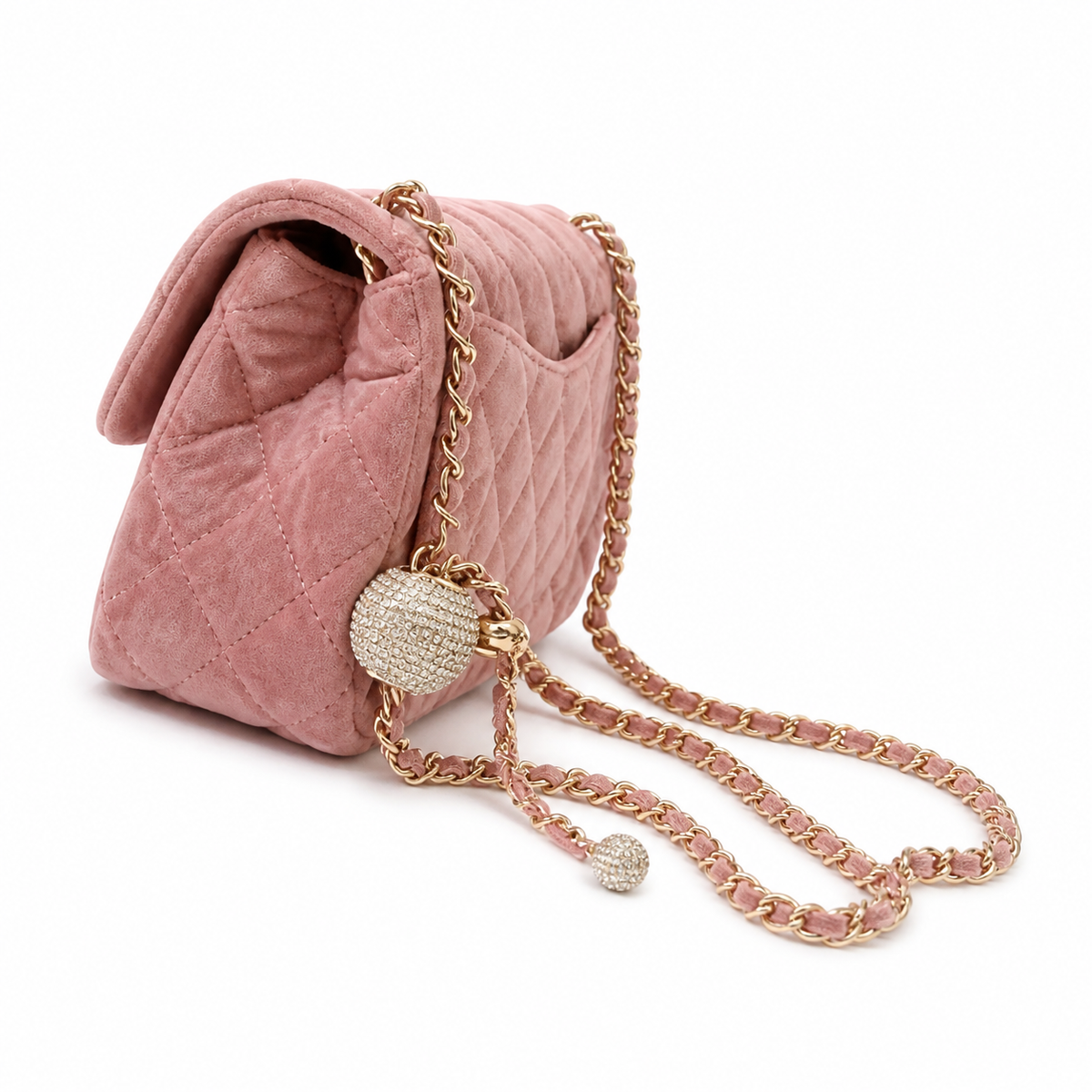 Chanel Classic Flap Mini Rectangle Bag Pink Suede Gold CC Hardware