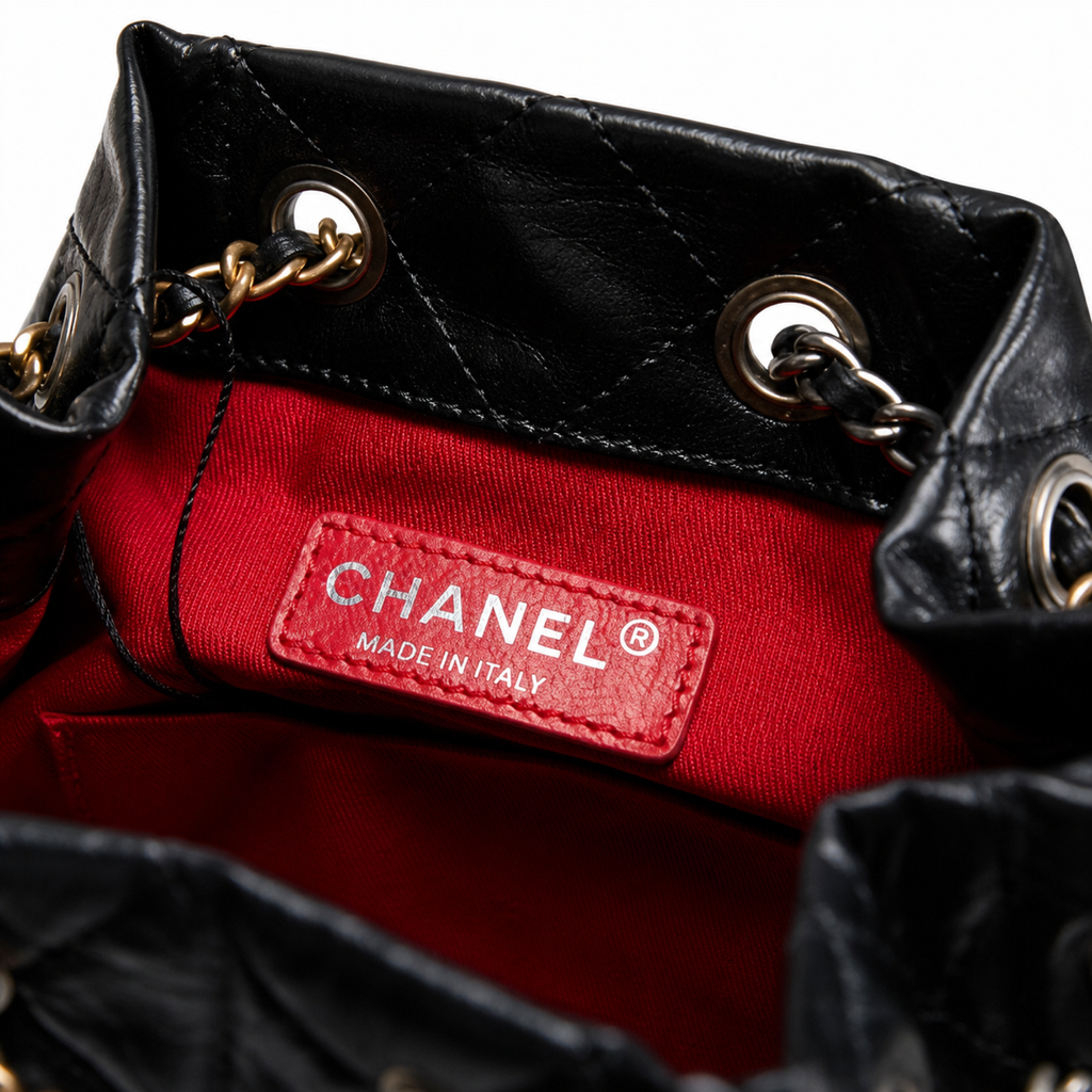 Chanel Gabrielle Backpack Black Aged Distressed Calfskin Mixed Metal Hardware Drawstring Chain 24cm