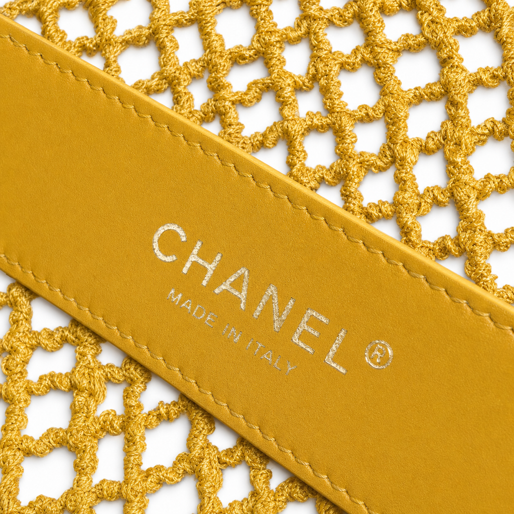 CHANEL Sunshine Yellow Crochet Open Mesh Flap Bag Gold Chain