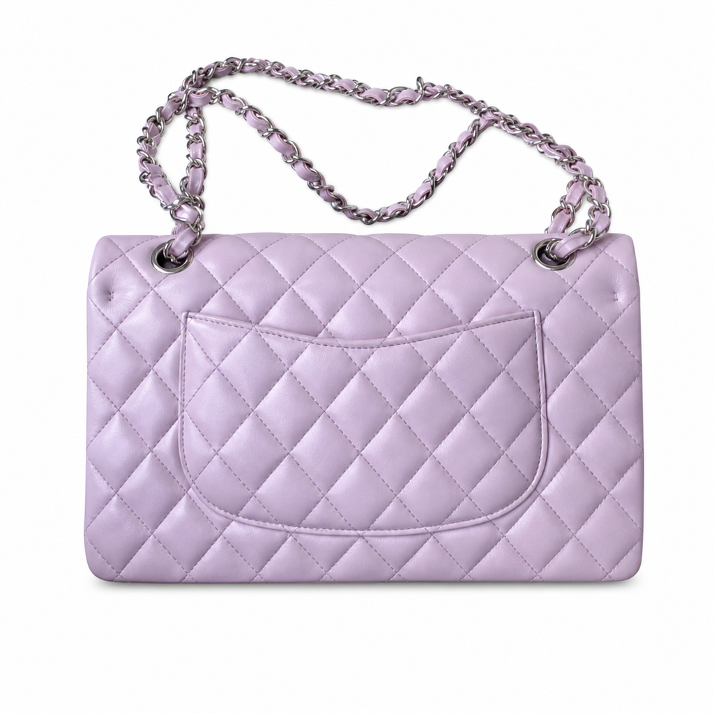 Chanel Classic Double Flap Bag Medium Lavender Quilted Lambskin Silver CC Turn-Lock Chain 25.5cm