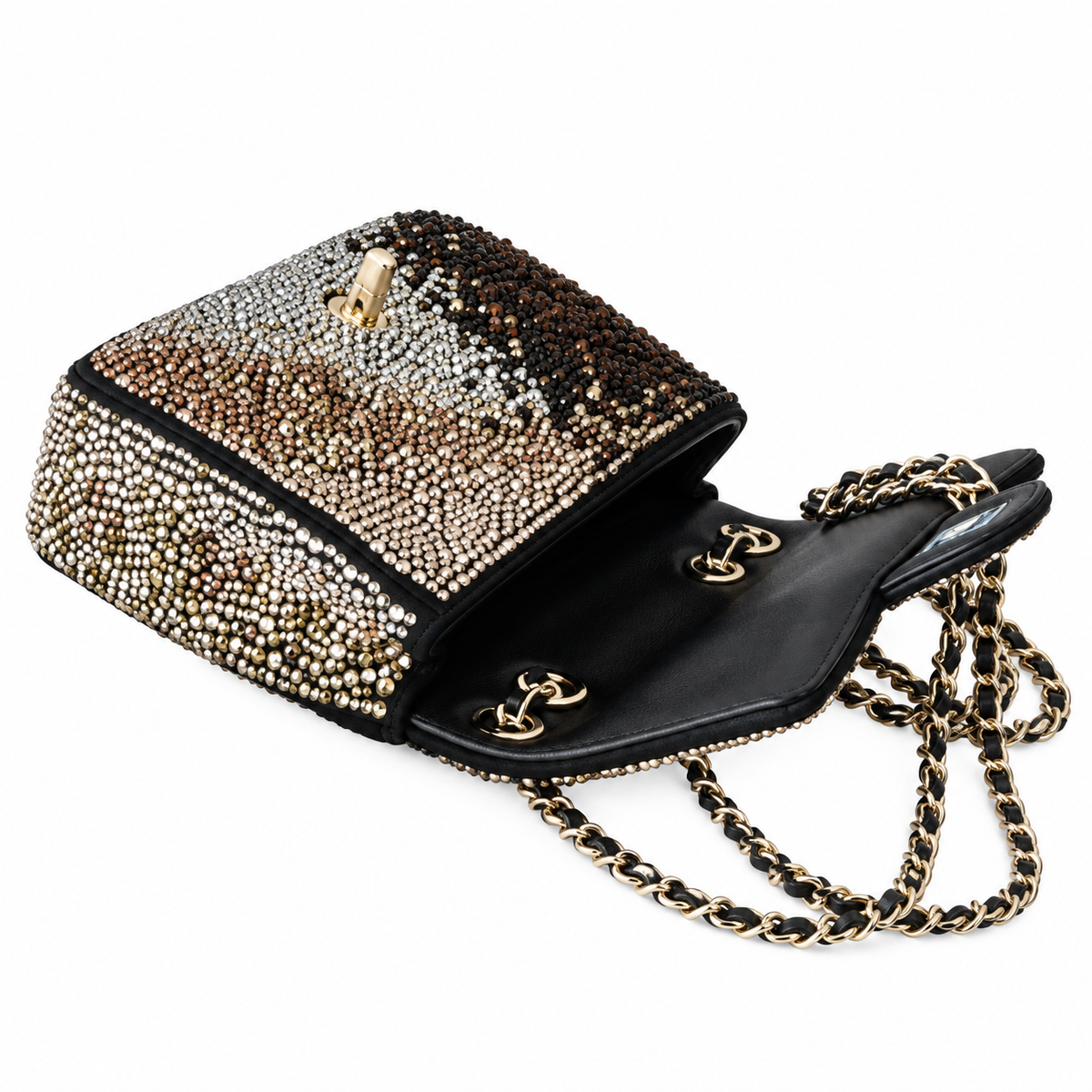 Chanel Crystal Leopard Print Full Rhinestone Mini Flap Evening Bag | Silver CC | Chain Strap | 20cm