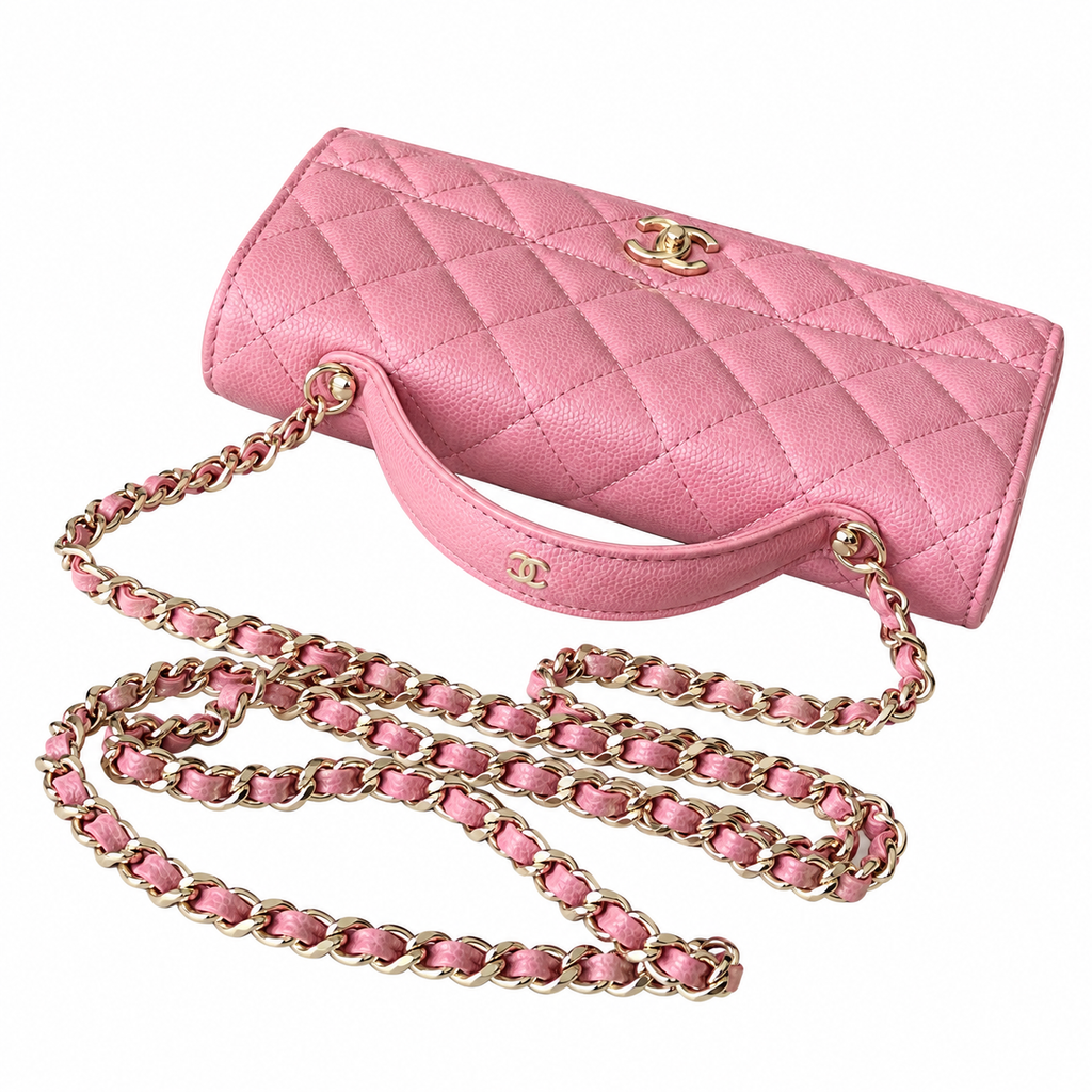 Chanel Mini Flap Bag with Top Handle Pink Caviar Leather Rose Gold Hardware 18.5cm
