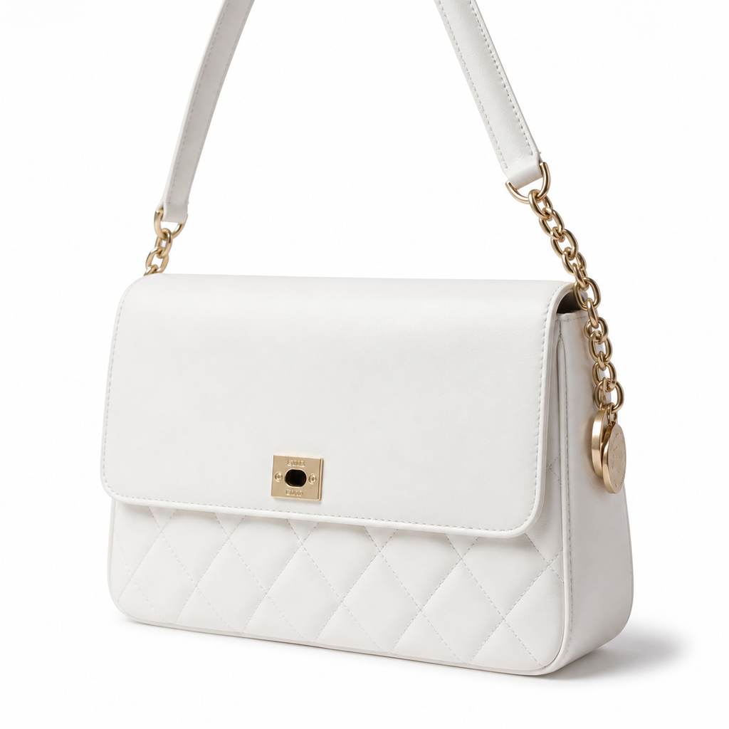 CHANEL White Quilted Lambskin Jewel Ring Top Handle Flap Chain Bag