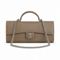 Chanel Bronze Metallic Lizard-Embossed Baguette Flap Bag | Top Handle & Silver Chain