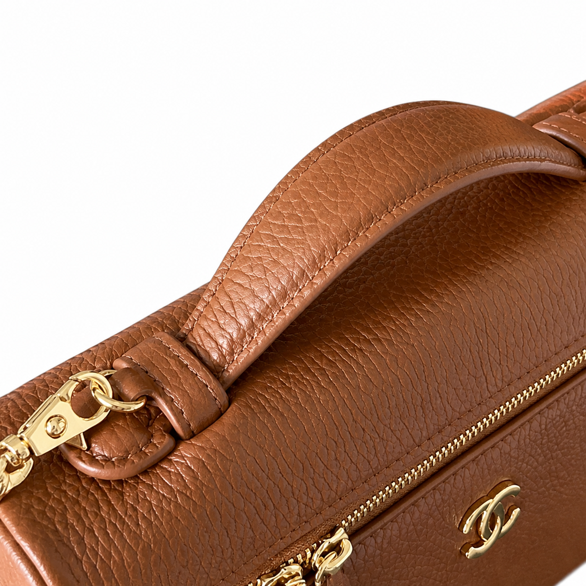 Chanel Brown Caviar Leather Vanity Case Crossbody Bag | Gold CC | Top Handle | 15×23×5cm