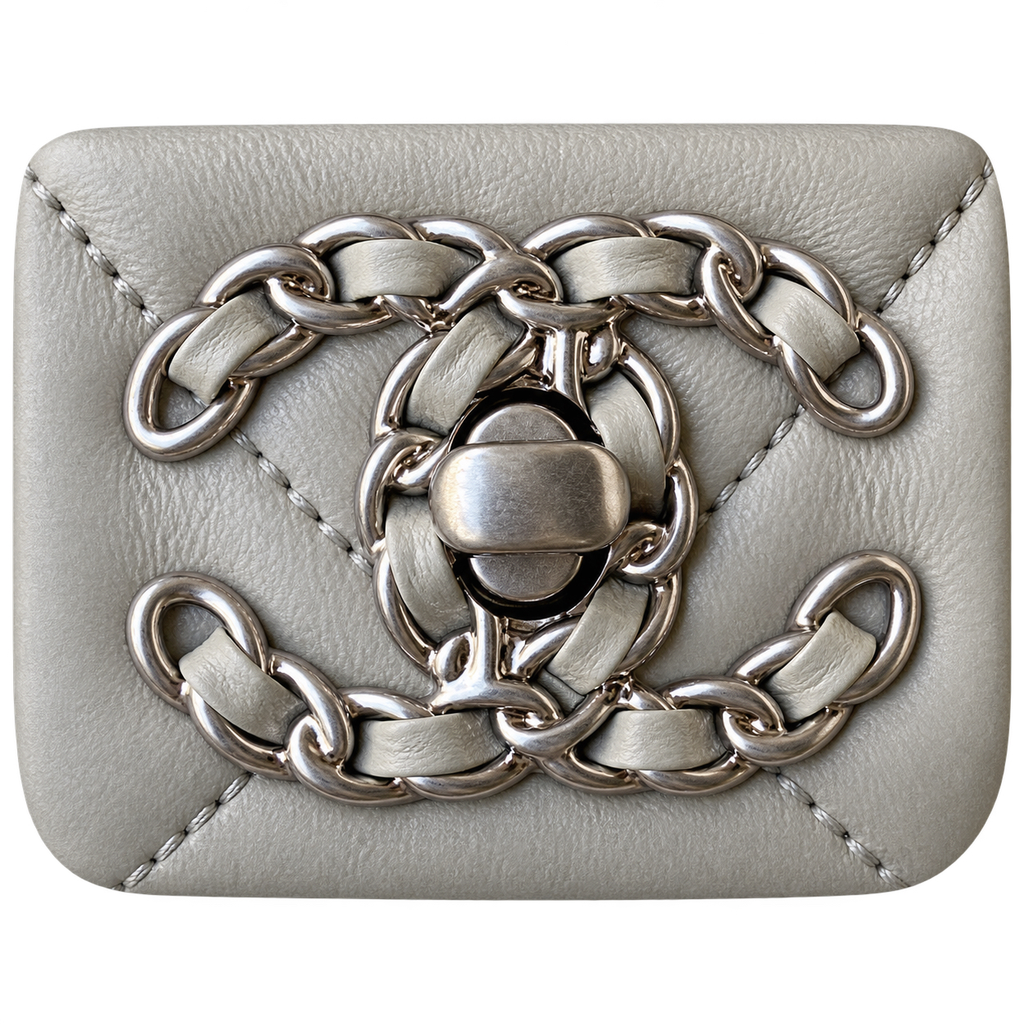 Chanel 19 Large Flap Bag Light Grey Quilted Lambskin Mixed Metal Chain Pearl CC Turn-Lock 26cm