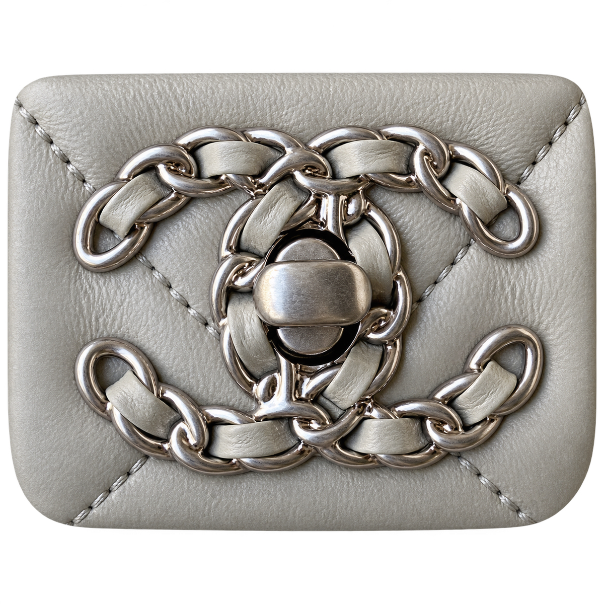 Chanel 19 Large Flap Bag Light Grey Quilted Lambskin Mixed Metal Chain Pearl CC Turn-Lock 26cm