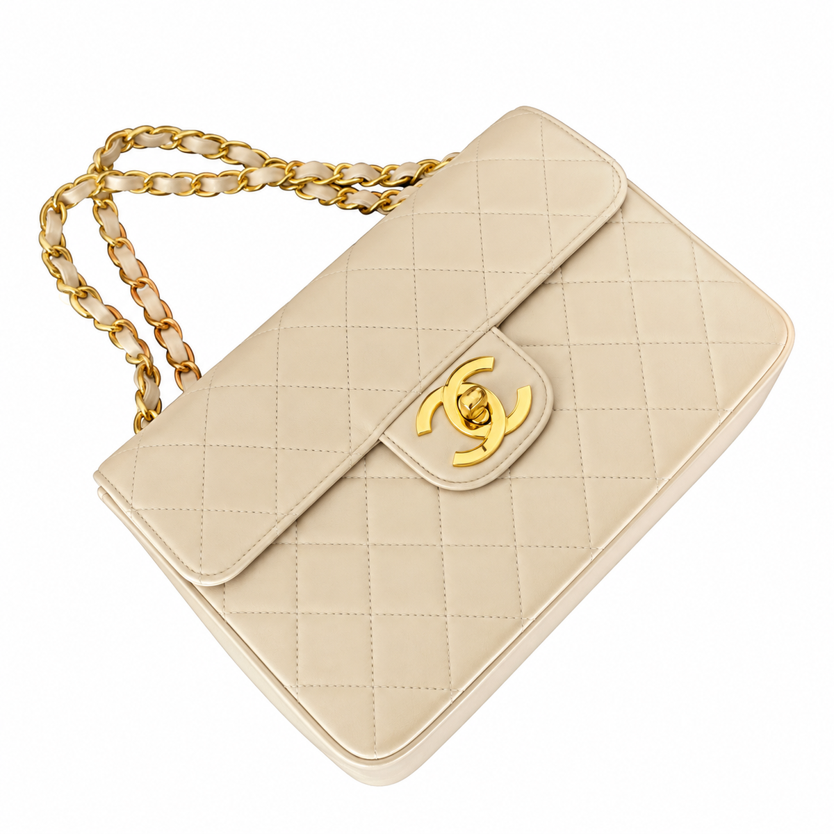 Chanel Classic Flap Bag | Ivory White Quilted Lambskin Gold CC Turn-Lock & Chain | Medium 30cm