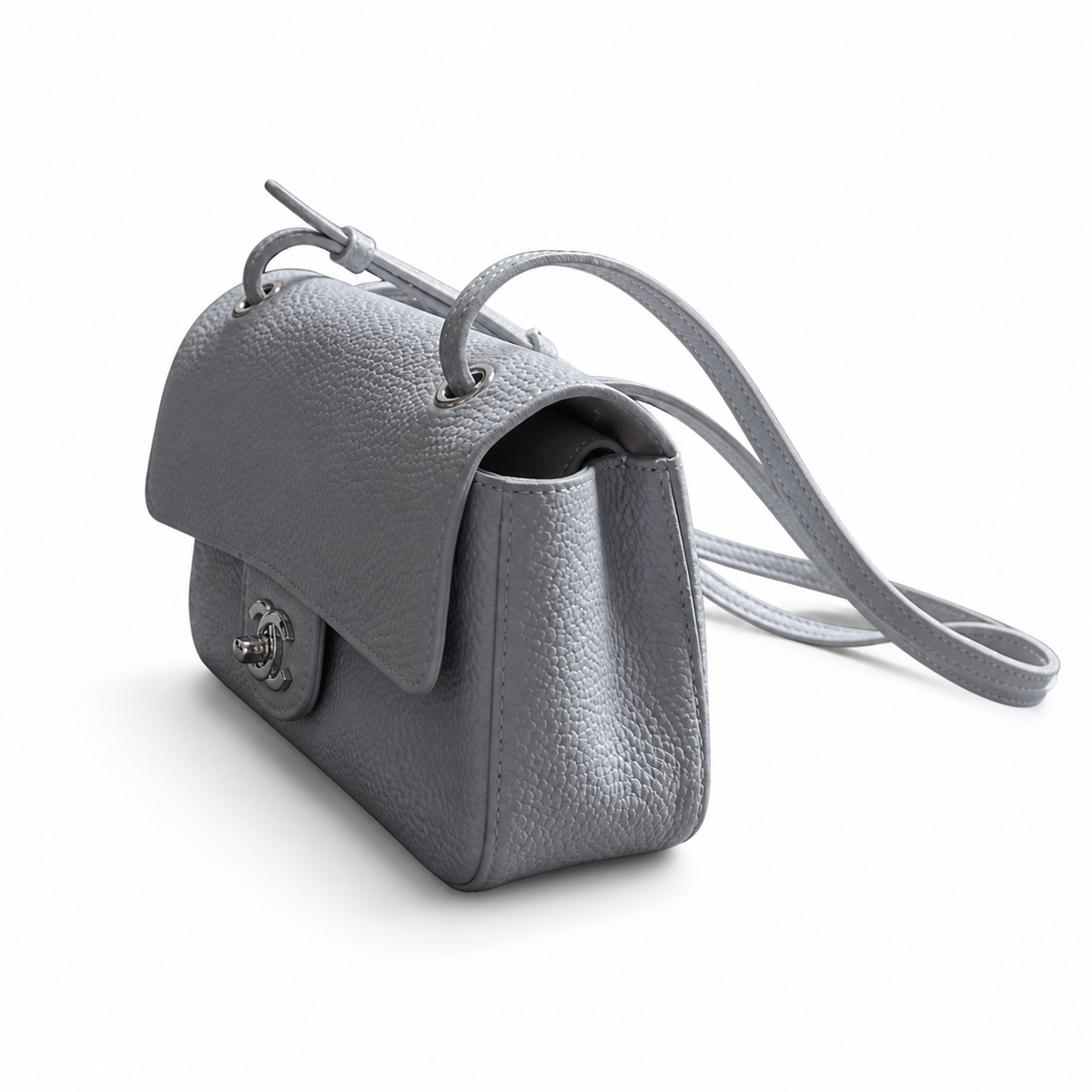 Chanel Light Blue Caviar Leather Mini Flap Bag Silver CC Burgundy Interior
