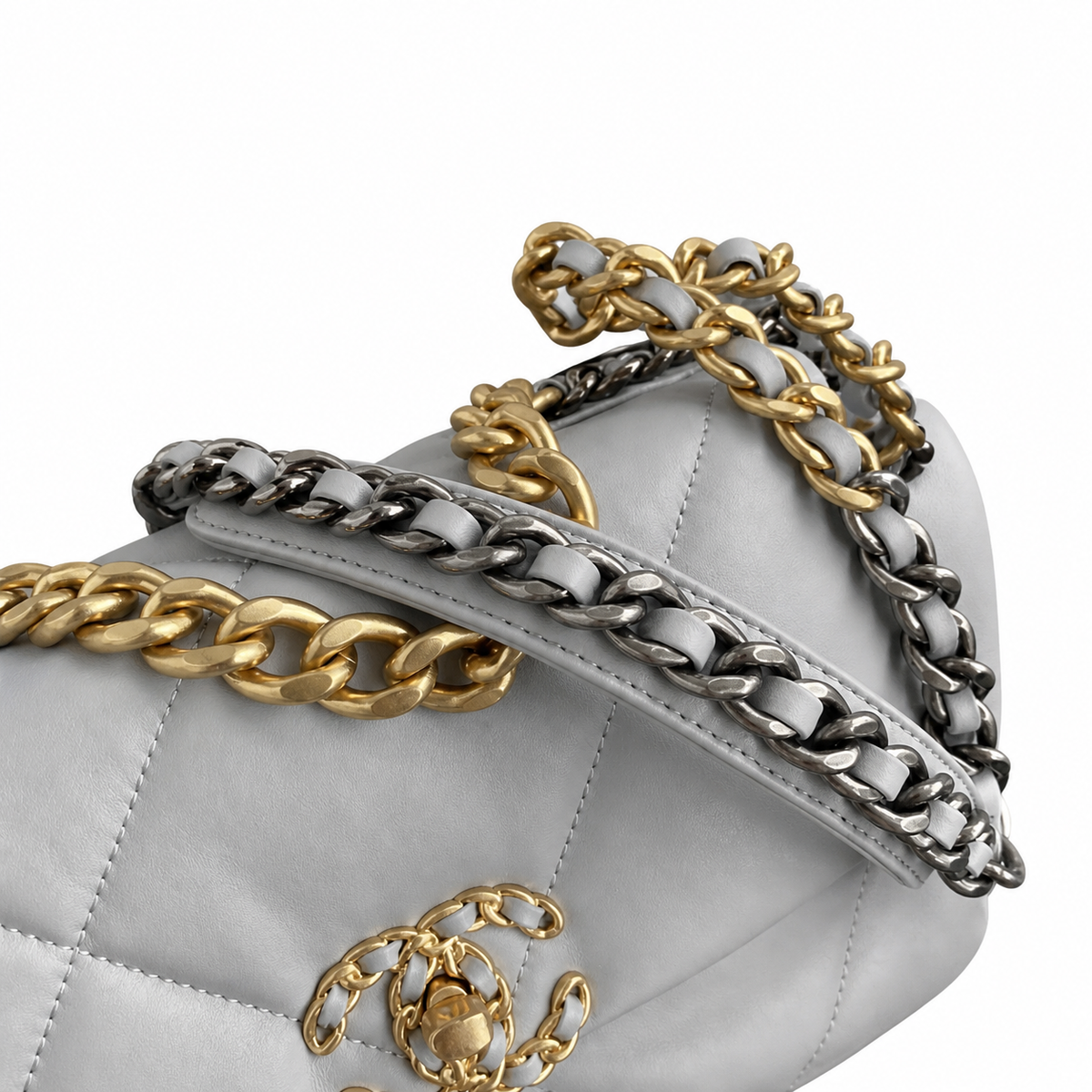 Chanel 19 Bag Medium Light Grey Lambskin Mixed Hardware 26cm