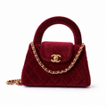 Chanel Red Velvet Quilted Heart Bag Gold CC Flap Top Handle