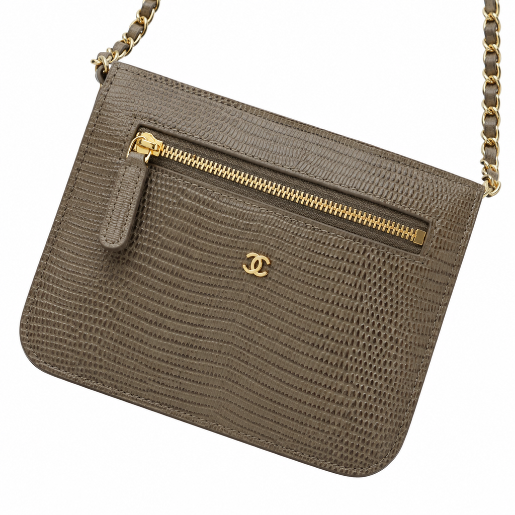 Chanel Olive Lizard-Embossed Leather Top Handle Crossbody Bag Gold Chain