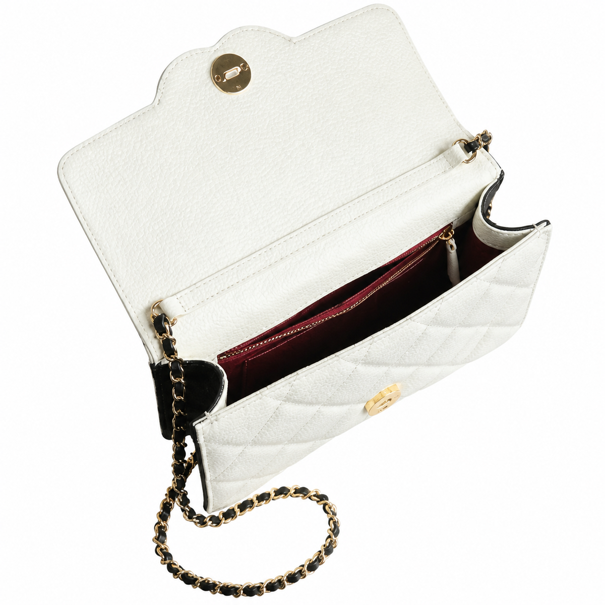 Chanel White Caviar Quilted Box Bag Top Handle Black Leather Gold CC Turn-Lock Chain Crossbody 24cm