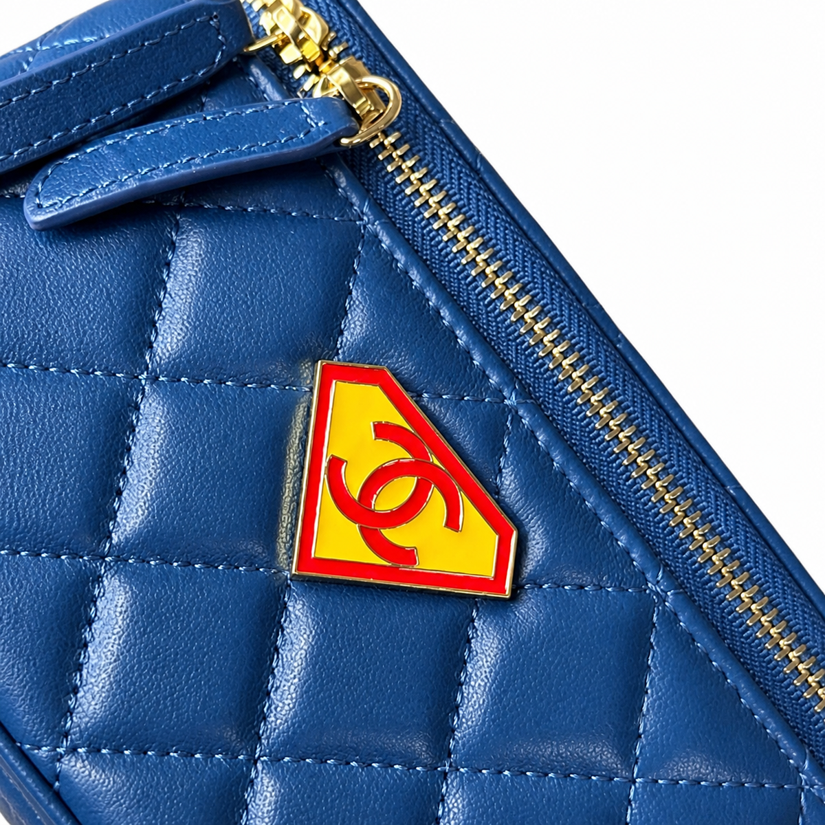 CHANEL Superman Edition Blue Quilted Lambskin Vanity Case Chain Bag