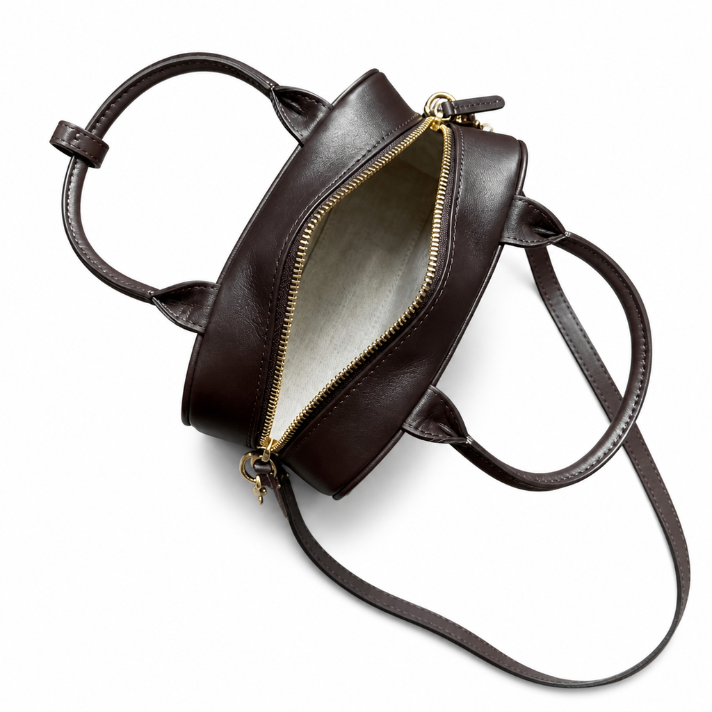 CHANEL Dark Brown Leather Mini Bowling Bag CC Gold Top Handle