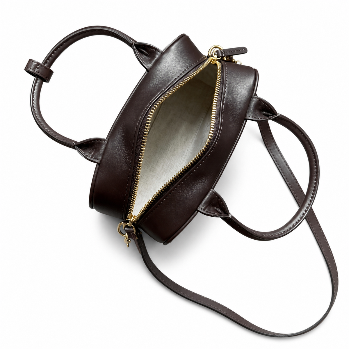CHANEL Dark Brown Leather Mini Bowling Bag CC Gold Top Handle