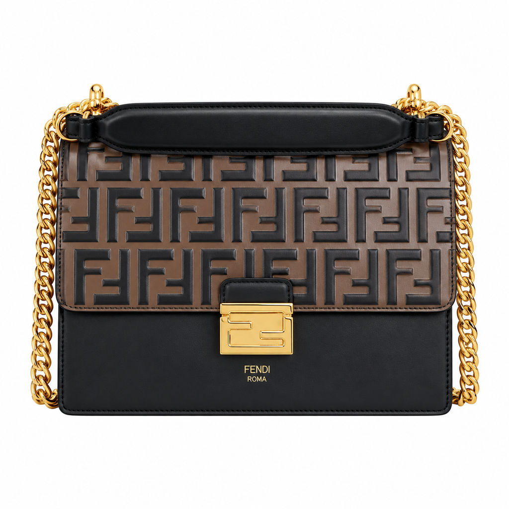 Fendi FF Hobo Shoulder Bag – Jacquard Canvas & Leather Trim, Flap Closure, 25cm