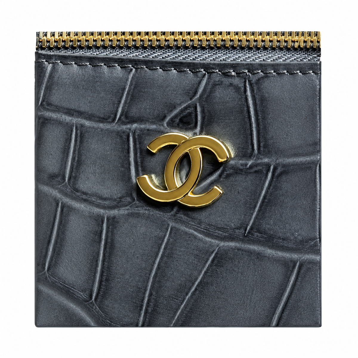 Chanel Flap Bag | Grey Crocodile-Embossed Leather Gold Chain Strap | Made in Italy