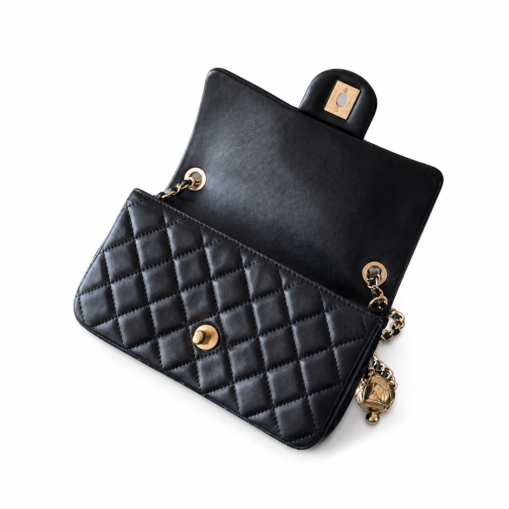 Chanel Classic Mini Flap Bag Black Quilted Lambskin Gold CC Turn-Lock Chain 20cm
