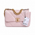 Chanel 19 Large Flap Bag Pearl Pink Quilted Lambskin Mixed Metal Chain CC Turn-Lock 26cm