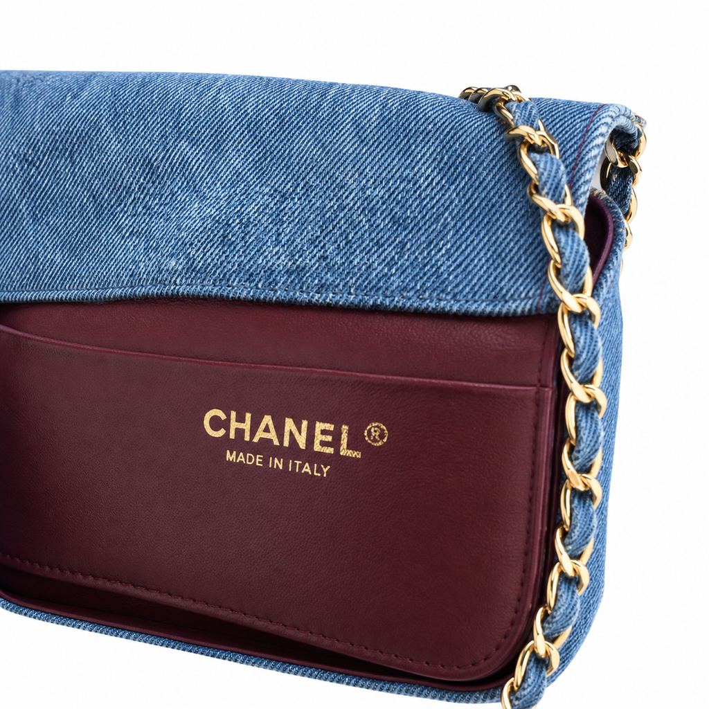 CHANEL Blue Denim Quilted Classic Flap Bag Dual CC Gold Chain