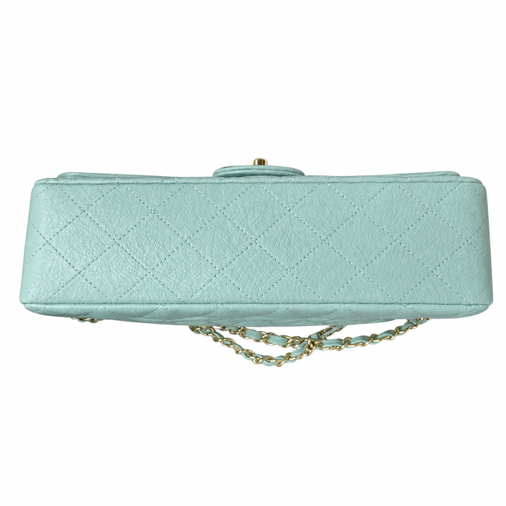 Chanel Classic Double Flap Bag Medium Mint Green Quilted Leather Gold CC Turn-Lock Chain 25.5cm