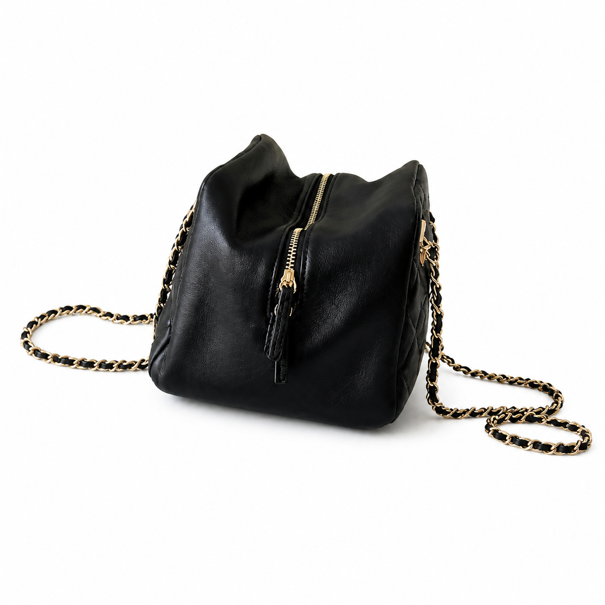 Chanel Black Quilted Lambskin Dual CC Camera Bag Gold Chain Crossbody