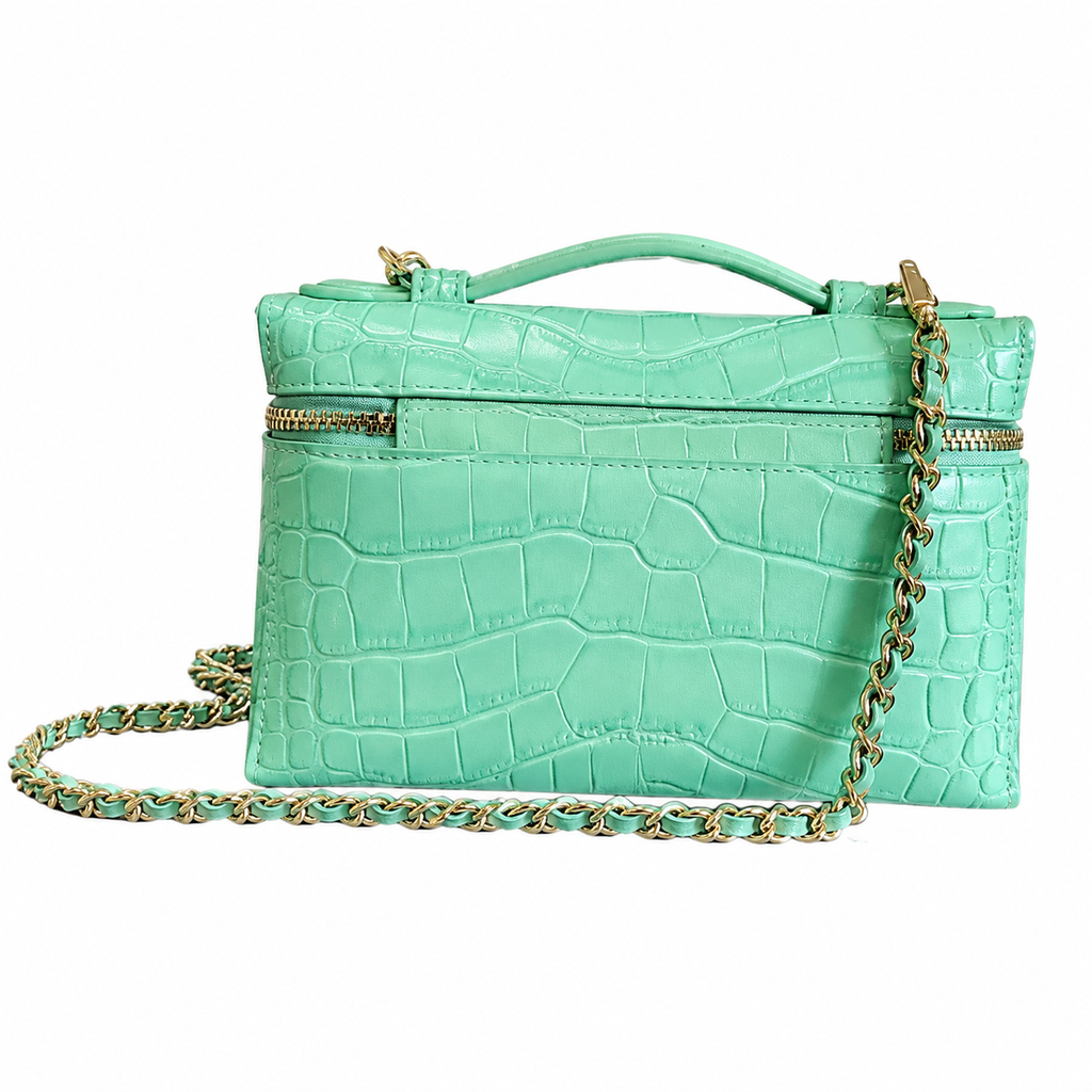Chanel Mint Green Croc-Embossed Leather Vanity Case Crossbody Bag | Gold CC | 19.5×17×5cm