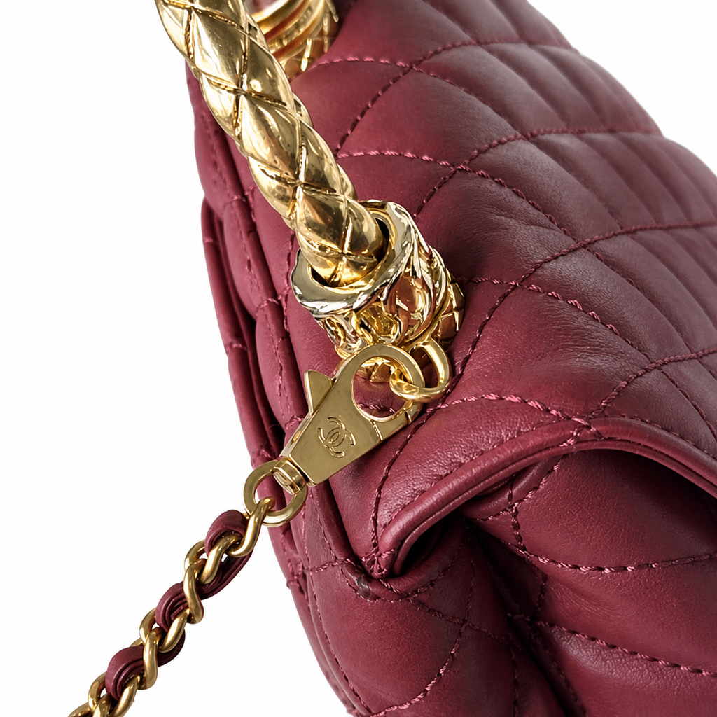 CHANEL Burgundy Quilted Lambskin Jewel Top Handle Flap Chain Bag