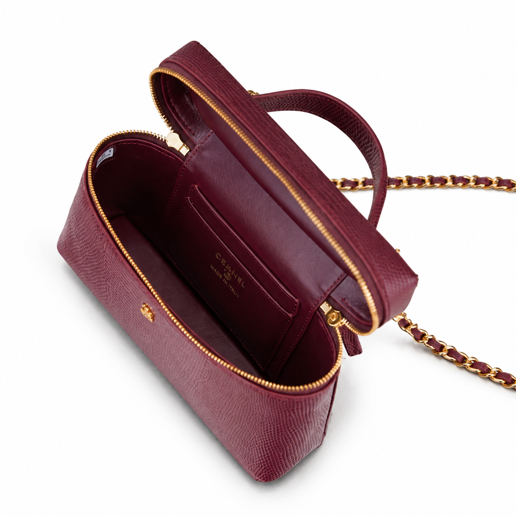 Chanel Burgundy Lizard-Embossed Leather Mini Top Handle Flap Bag