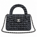 Chanel Mini Coco Handle Quilted Check Fabric Charcoal Gunmetal 19cm