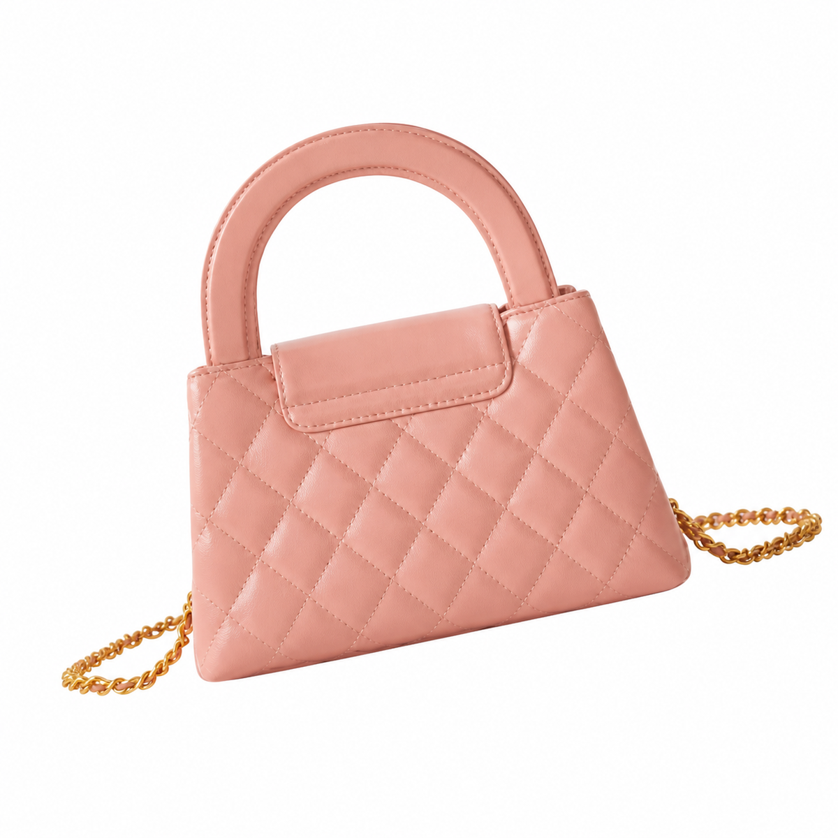 Chanel Blush Pink Quilted Lambskin Mini Coco Handle Bag Aged Gold Chain Made in Italy