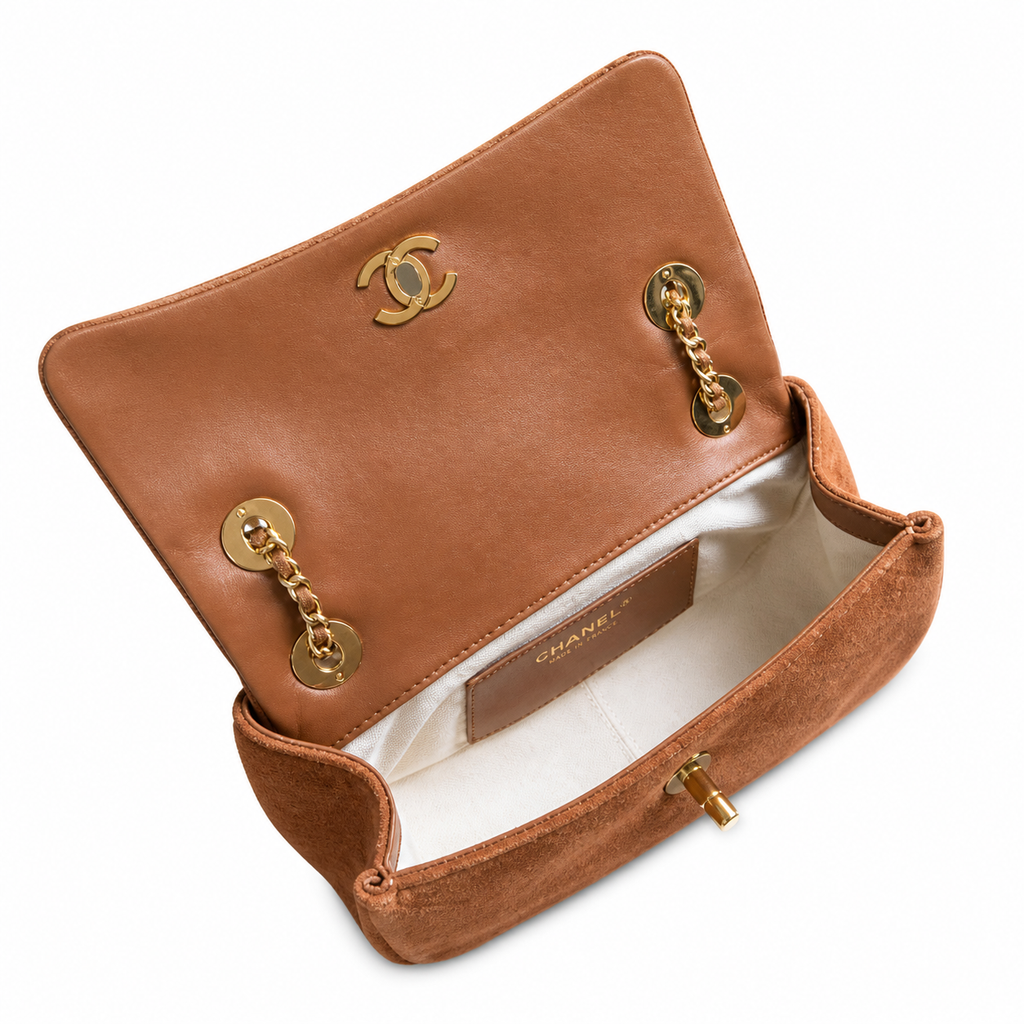 CHANEL Caramel Brown Quilted Suede Classic Flap Bag Dual CC Chain