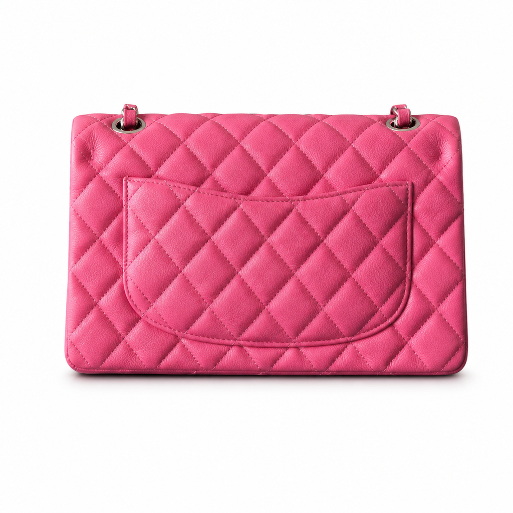 Chanel Classic Flap Bag Small Hot Pink Fuchsia Quilted Lambskin Gold CC Lock Double Chain 23cm