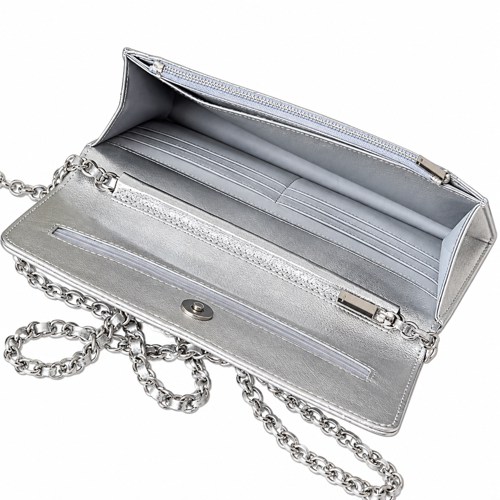 Chanel Wallet on Chain (WOC) | Silver Metallic Quilted Leather Silver Hardware | 19cm