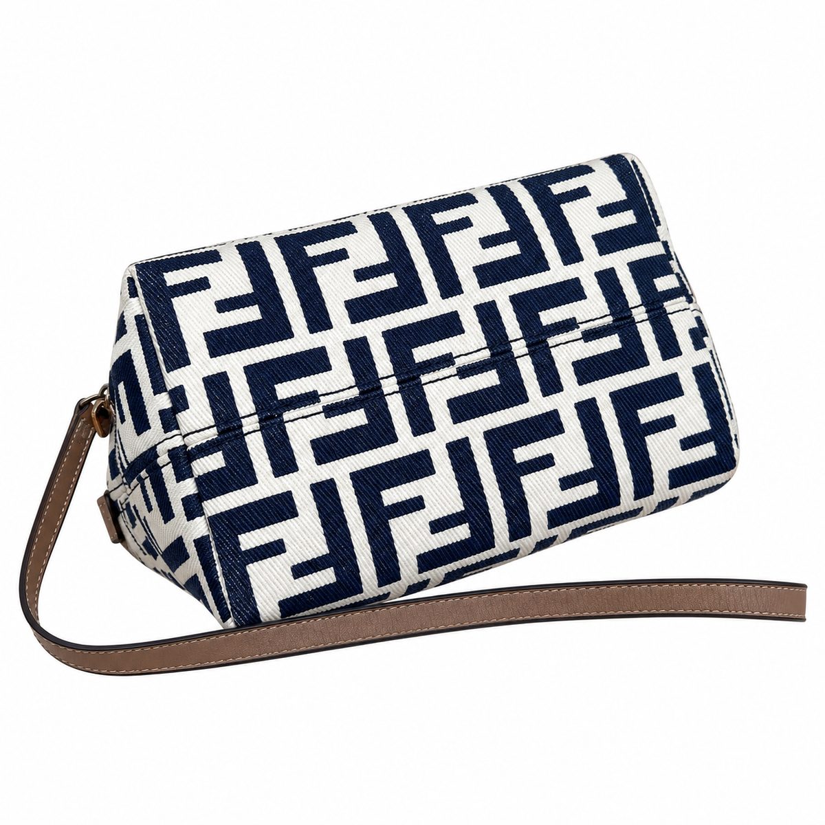 Fendi FF Medium Tote Bag – Jacquard Canvas & Leather Handles, Open Top, 23cm