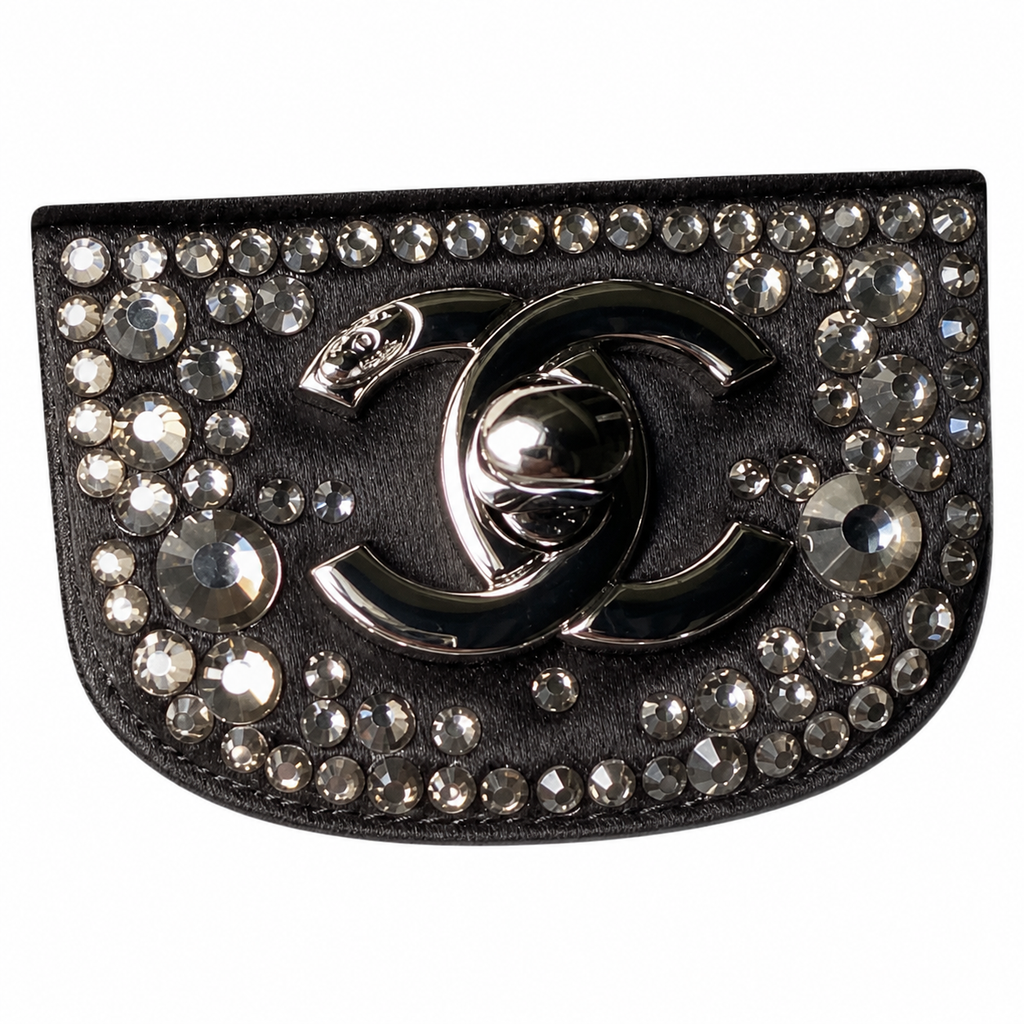Chanel Gunmetal Crystal Embellished Classic Flap Bag Silver CC Chain